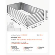 Galvanized Raised Garden Bed, 8 X 4 X 2 Ft, Rectangular Metal Planter Box Kit Outdoor, Bottomless Elevated Planting Box With Gloves, Rustproof Alu-Zinc, For Growing Flowers Vegetables, Silver - Bộ 1 món màu bạc, kích thước 8*4*2ft - Xem 7