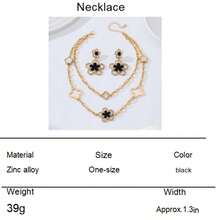 优雅时尚油滴黑色五瓣花项链耳环首饰套装，女士礼物 - 黑色 - 查看 7