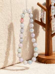 1pc Macaron Gradient Pearl Phone Lanyard, Girly Ombre Pearl Wrist Chain, Bag Charm - Multicolor - View 4
