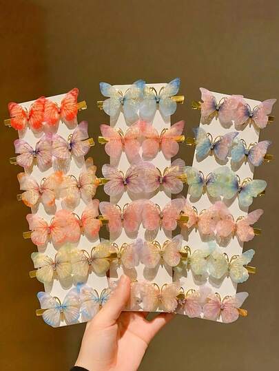 18pcs/Set Dreamy Fairy Butterfly Hair Clips Combo, Delicate Soft Vibe, One Clip Beautifies, Back-To-School Essential - Suitable For Girls , Daily Outing, Dates, Photoshoot, Works For Buns Or Down Hairstyles, Easy To Set The Mood, Claw Clips, Hair Claws, Hair Slide, Hair Barrettes, School Stuff, Hair Accessories, Head Accessories