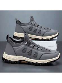 Men's Fashion Outdoor Hiking Shoes, Non-Slip Wear-Resistant Sneakers, Comfortable Breathable Walking Shoes For All Seasons - Grey - View 3