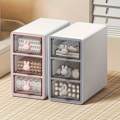 Brodark 3-Tier Simple Storage Box, Transparent Drawer Organizer For Office Supplies, Desktop Stationery Rack, Pen Holder, Memo Box