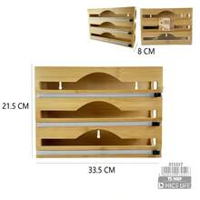 Natural Bamboo Kitchen Storage Box, 2-In-1 Adjustable Organizer With Built-In Cutter, Multi-Layer Compartments For Foil And Wrap, Suitable For Home And Outdoor Camping Utensil Holder - Brown - View 8