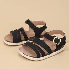 夏季新款时尚百搭男女童PU绑带罗马凉鞋，柔软透气，保护双脚，防滑鞋底，轻便凉鞋 - 黑色 - 查看 3