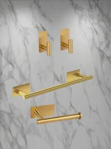 4/5/6件套不锈钢浴室毛巾环、毛巾杆、卫生纸架、挂钩套装，浴室收纳整理架，酒店专用 - 方底免釘 - 查看 10