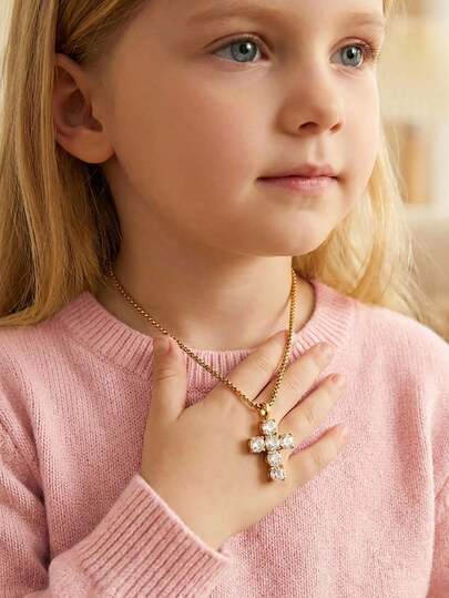 1pc Vintage Popular Cross Pendant Crystal Necklace For Boys Girls Hip Hop Cool Strret & Party Jewelry For Daily Life
