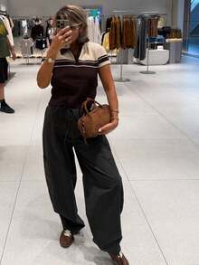 Women's Minimalist Elegant Minimalist Sexy Mori Girl Academy Knit Top, Spring/Summer - Dark Coffee and Off-white - View 12