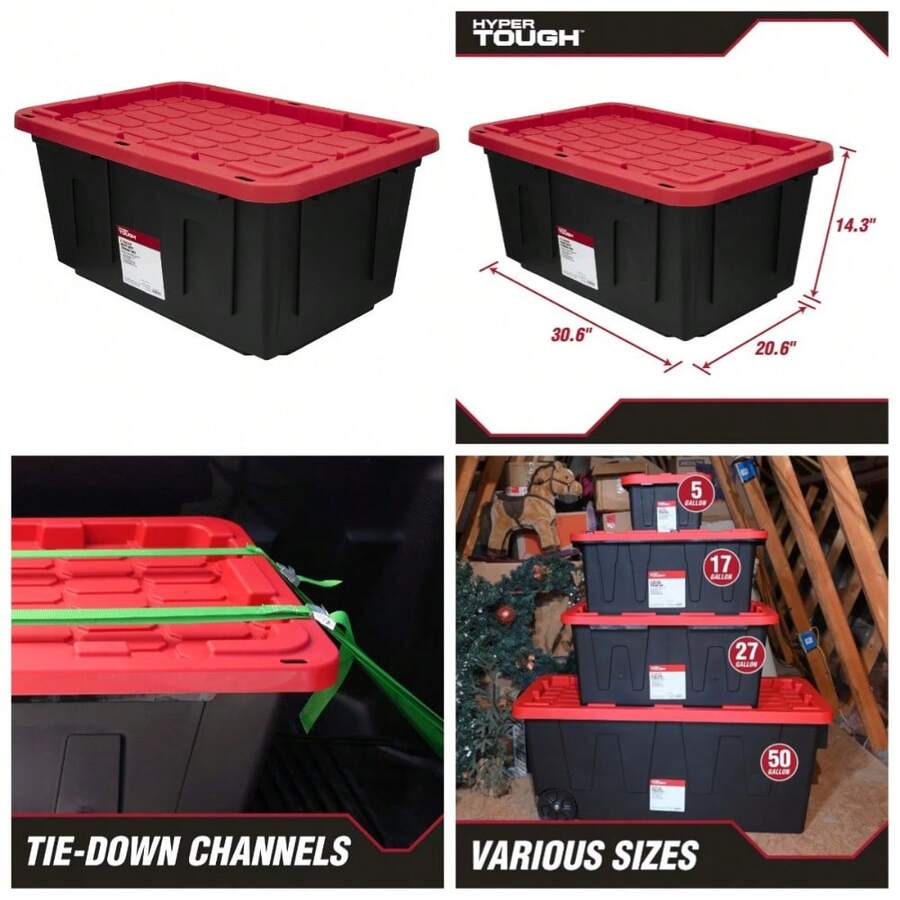 Heavy Duty 27 Gallon Plastic Storage Bin With Snap Lid Black And Red - 1 - 查看 1