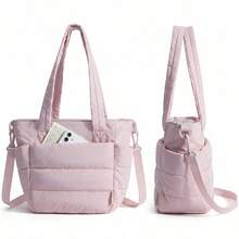 Lunch Bag Women Small Insulated Tote With Lunch Compartment Quilted Lightweight Puffy Tote Bag For Work, Travel, Outdoor, Pink - 查看 1