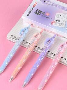 Colorful Laser Sakura Flower Retractable Ballpoint Pen, Quick-Drying Black Ink Suitable For Students - Multicolor - View 3