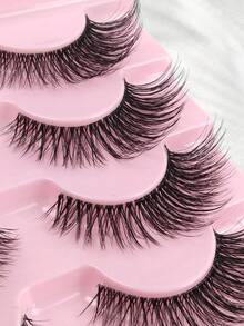 Hinarin 7对D卷翘假睫毛，自然妆效，仿貂毛材质，蓬松柔软，3D猫眼效果，纤细轻盈，适合女性化妆。 - 黑色 - 查看 3