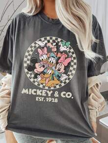 Disney UNIHLO   Mickey   Printed Summer Heavyweight Retro Washed Street Fashion Casual T-Shirt - màu đen - Xem 1