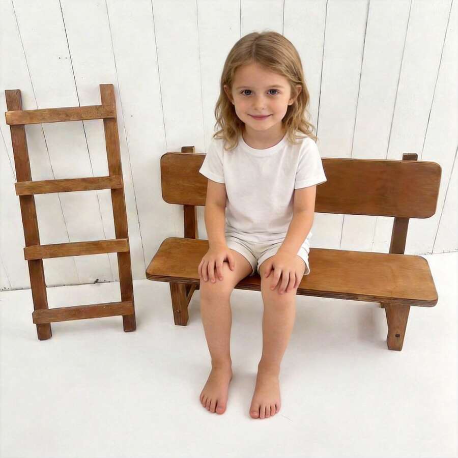 Newborn Wooden Photography Country Style Props White Stool Chair, Baby Mini Stool Park Bench Photo Shoot Props, Retro Wooden Photography Theme Shooting Wooden Props, Studio Photo Shoot Auxiliary Props, Country Style Seat Children Stool, Park Theme Props, Disassembled Photography Theme Wooden Reclining Stool Mini Table, Nanny Stool, Children's Shoe Changing Stool, Baby Play Stool And Small Table