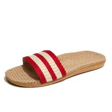 夏季亚麻拖鞋，轻便防滑室内拖鞋，软底卧室拖鞋，时尚简约设计 - 紅色 - 查看 7