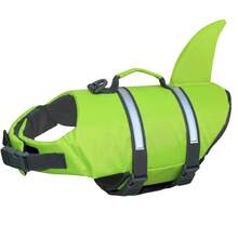 可调节鲨鱼造型狗狗救生衣，反光救援手柄背心，适合游泳、海滩、划船、水上活动，适合大、中、小型犬 - 綠色 - 查看 20