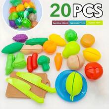 20 Peças Conjunto de Brinquedos de Comida e Vegetais de Faz de Conta - Brinquedo de Cortar Plástico Colorido para Educação Precoce, Brincadeira de Faz de Conta e Presentes de Feriado, Brinquedo de Aprendizagem Precoce | Cena Divertida de Cozinha | Plástico - Multicolorido - Visão 4