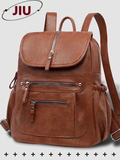 Anti-Theft Studded Retro Pu Soft Leather Backpack Women Purse; Multi-Functional Stylish Day Bag; Multi-Pocket Lightweight Travel Bag; Large Capacity Minimalist School Bag; Convenient Book Bag, Suitable For Students, Nurses, Teachers, Business People, Travel And Vacation, Business Trips, Daily Commutes, Shopping, Office, Dating, Hiking, Training, Work, Birthday Gifts, Holiday Gifts,