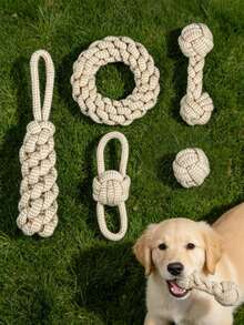 5pcs Dog Handmade Braided Rope Toys Set, Chew Toys For Medium & Small Dogs, Tug Of War, Fetch, Dental Care, Interactive Pet Toys - Multicolor - View 5