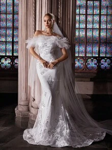 QOQ Romantic Floral Embroidered Strapless Wedding Dress - White - View 3