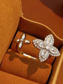 1枚可调节时尚女士幸运四叶草花朵开口戒指 - 幸運花朵手鍊 - 查看 7