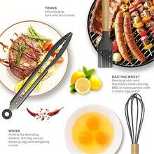 8/9/11件套木柄硅胶厨房用具套装，9件套深灰色木质硅胶厨房工具铲勺套装，欧式不粘锅烘焙工具套装 - 黑色 - 查看 7