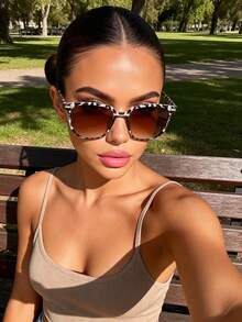 1pc Square Plastic Full Frame Popular Design Hot Girl Style Perfect Best Friend Style Fashion Eyeglasses For Vacation Outfits,Street Snap,Musical Festival,Party Fashion Accessories Suitable For All Face Shapes - Multicolor - View 3