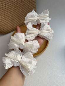 1pc/2pcs Set White Tea Lace White Bow Hair Clip, Side Clip Lolita Duck Clip Hair Accessory, Hairpin - Beige - View 11