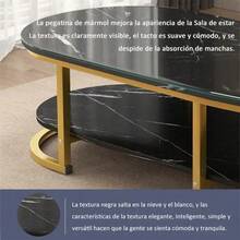 Moderno Veteado Doble Capa De Mármol Auxiliar Mesa De Centro Negro - Negro - Ver 4