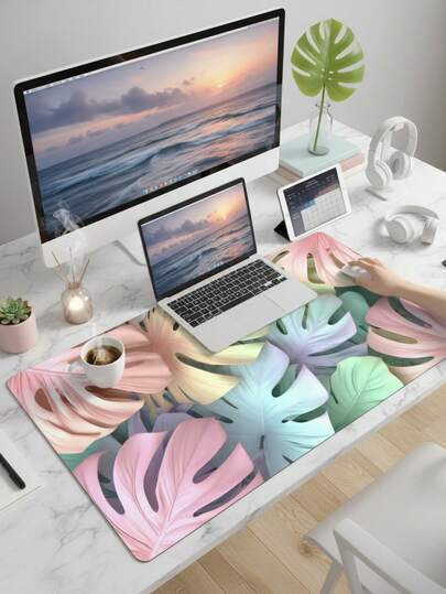 大尺寸防水防滑光滑布面马卡龙色龟壳竹叶图案鼠标垫，也可作键盘垫、桌垫或书架使用，适合游戏玩家、办公室和宿舍使用，兼容鼠标和轨迹球，是送给游戏玩家的理想礼物。