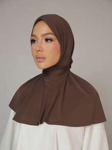 1件装女士中东阿拉伯迪拜土耳其穆斯林纯色经典简约休闲优雅低调莫代尔丝绸柔软透气舒适长帽檐二合一围巾头巾针织头巾，适合日常生活、节日、聚会、礼拜等场合。 - Botton Instant Hijab - 查看 17