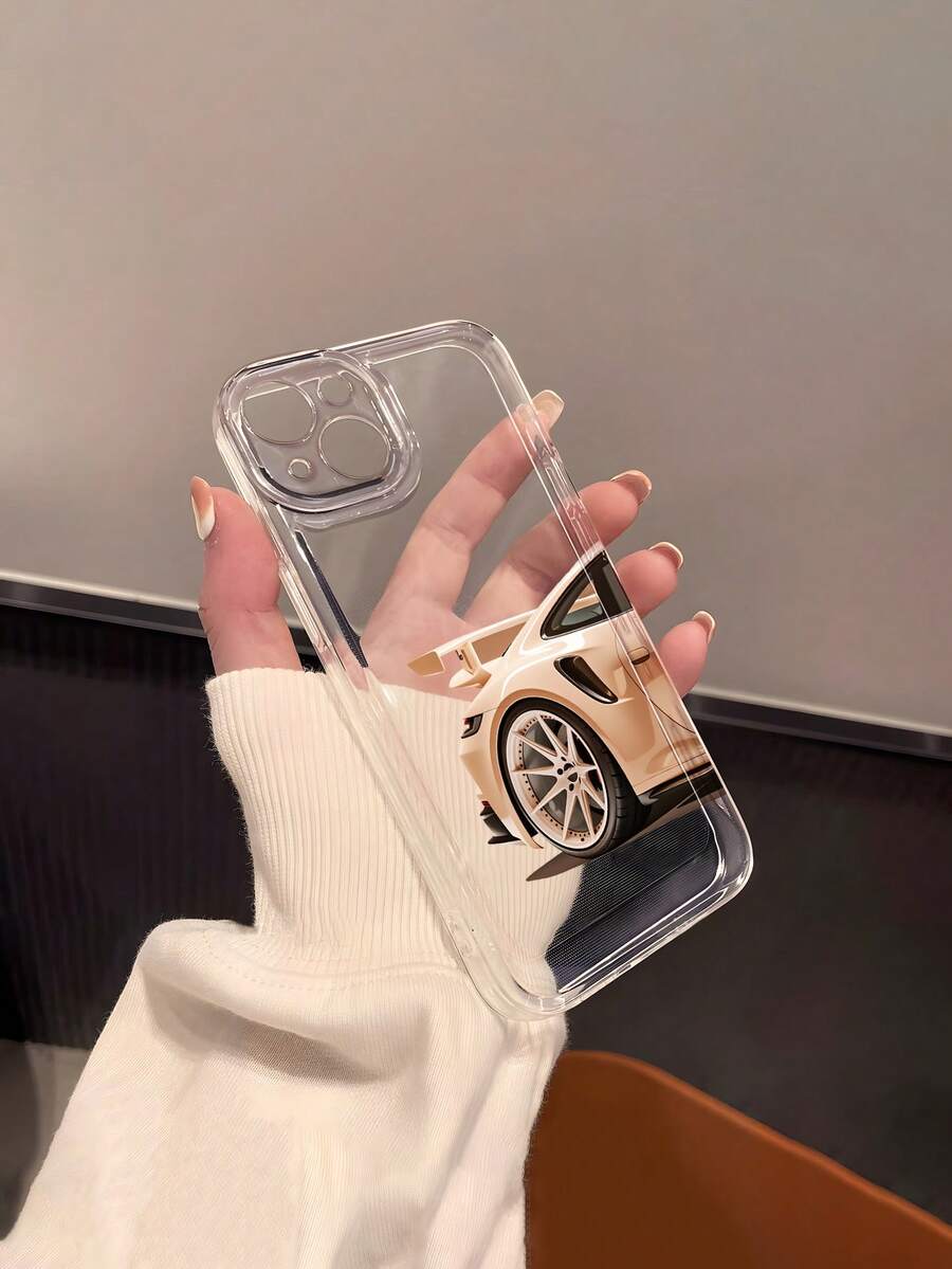 1pc Minimalist Artistic Sporty Cool Pink Racing Car Pattern Transparent Shockproof Soft Phone Case Compatible With Apple 17/17 Pro/17 Pro Max/17 Air/16/16 Plus/16 Pro/16 Pro Max - Multicolor - View 1