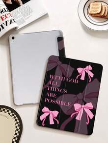 1个甜美酷炫的黑色底粉色蝴蝶结英文图案手绘平板电脑保护套，兼容Mini4/Mini5/Mini6/Mini7/Air/Air2/9.7/10.2/10.5/Air4/Air5/10.9/Pro 11英寸/第十代/Air 11英寸(M2)-2024/Pro 11英寸(M4)-2024/Air 11英寸(M3) 2025/(A16) 11英寸第十一代2025，Galaxy Tab A8 10.5英寸2022。包含笔槽、三折支架、TPU软边保护、磁吸式睡眠/唤醒功能，可爱/个性化/治愈/甜美折叠平板电脑保护套。 - 彩色 - 查看 3