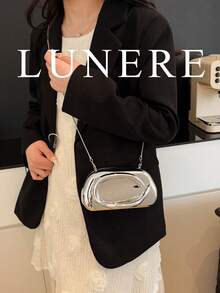 1个闪亮银色简约休闲复古优雅手提包，链条单肩斜挎包，适合派对，复古硬币装饰 - 亮銀色 - 查看 4