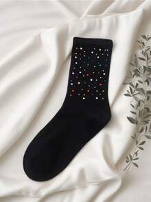 1 Pair Women's Luxury Crystal Embellished Socks, High-Quality Rhinestone Decorated Fashion Socks - Multicolor - View 17