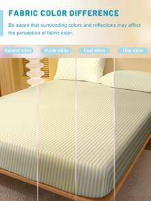 1pc Minimalist Modern Striped Geometric Light Yellow & White Pattern Printed Washed Fitted Sheet, Bedroom Printed Bed Cover, Bedding (Pillow Case Not Included) - Multicolor - View 5