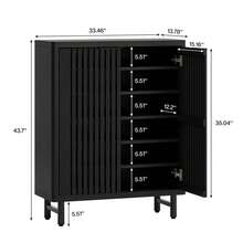 LITTLE TREE 29.53" 6-Tier Shoe Cabinet With Shutter Doors For Small Spaces,Retro Freestanding Shoe Organizer With Adjustable Shelves, Space-Saving Shoe Rack For Entryway Hallway Closet Apartment,Black&Dark Walnut - 黑色 - 查看 2