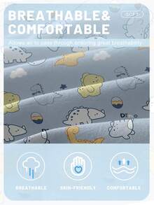 1件卡通可爱动物和恐龙图案印花磨毛床笠，卧室印花床罩，床上用品（不含枕套） - 彩色 - 查看 6