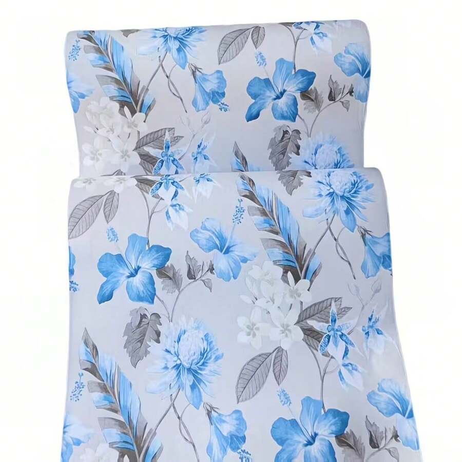 1卷蓝色热带花卉自粘壁纸，17.7英寸x39.3英寸/118.1英寸/196.8英寸，防水乙烯基家具架衬垫加厚抽屉柜面纸，可移除壁纸，适用于家庭、宿舍、餐厅装修