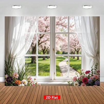 2D Flat Banner Retro Spring Party Banner, Bright Flower Entrance Doors And Windows Decoration, Durable Color Mixing, With Lanyards For Outdoor Decoration In Various Styles And Sizes.