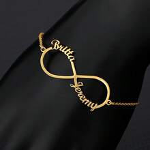 Customized Double Heart & Infinity Symbol Bracelet, Stainless Steel Personalized Wristband, Birthday Gift, Black/Silver/Gold, Fashion, Colorful, Retro, Minimalist, Unisex, Casual, Cute, Customizable, Unique, Ideal Gift For Him/Her, Boyfriend/Girlfriend, Parents, Family, Friends, Suitable For Anniversary, Birthday, Graduation, Prom, Party,Jewellery For Ladies - Multicolor - View 4