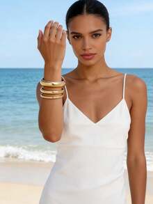 3件套复古朋克不规则大号粗手镯套装，永恒之美手镯，日常珠宝配饰（手镯表面可能出现轻微划痕或磨损，请以实物为准） - E3件套裝 - 查看 18