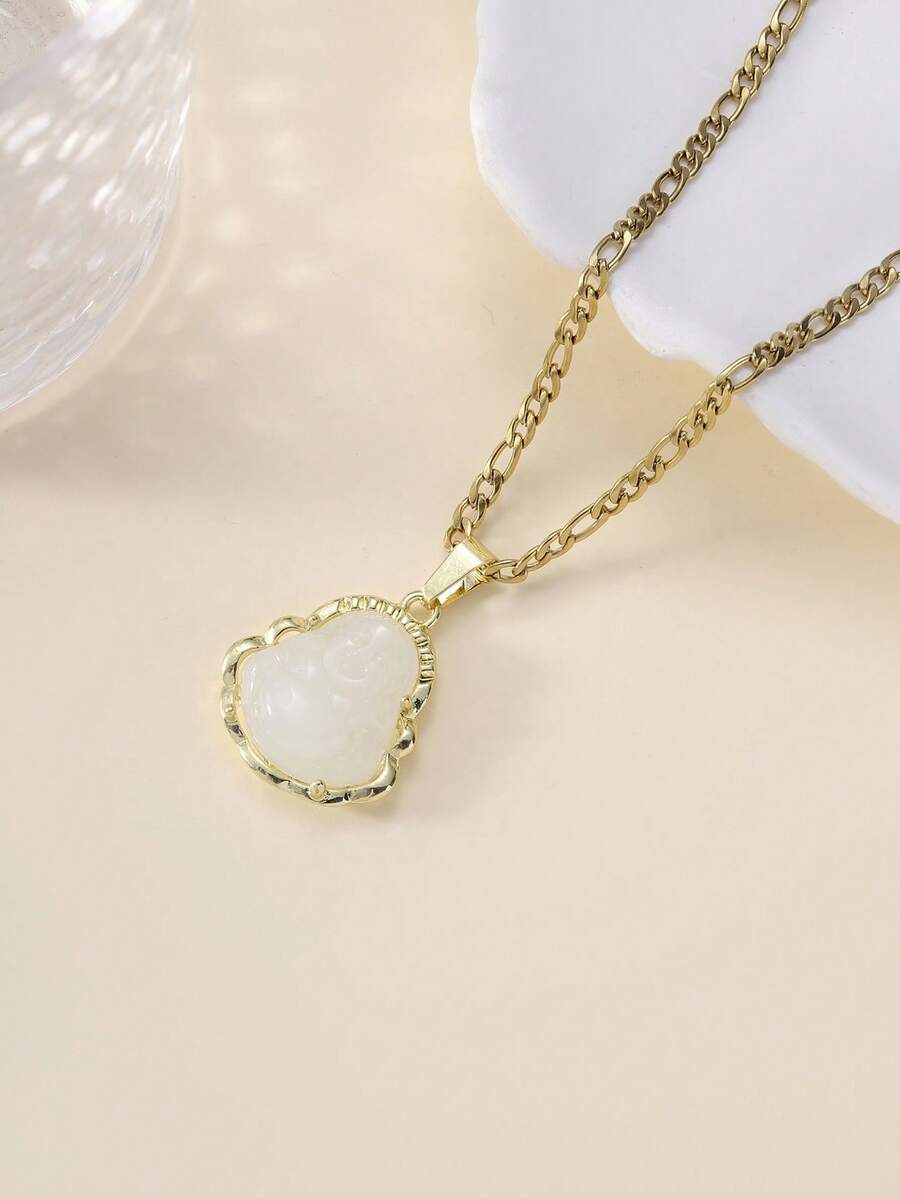 1pc 14K Gold Plated Buddha Pendant Necklace, Unisex - Buddha - View 1