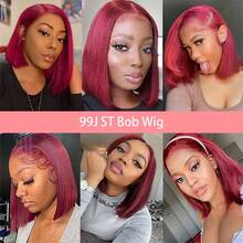 99j Burgundy Bob Wig Human HaIr Wigs 13x4 Lace Front Wigs For Black Women Straight Burgundy Human Hair Pre Plucked 180% Density Transpaent Lace Frontal Wig - S99J - View 8