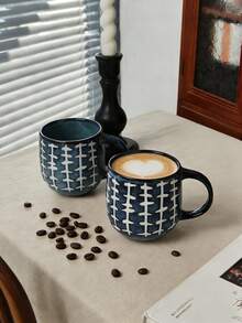 1pc 410ml Vintage Ceramic Handle Mug, Distressed Style High-Quality Ceramic Coffee Cup, Handmade Ceramic Tea Cup, Suitable For Home, Office, Afternoon Tea, Dining, Cafe, Microwave , Reusable - Multicolor - View 12