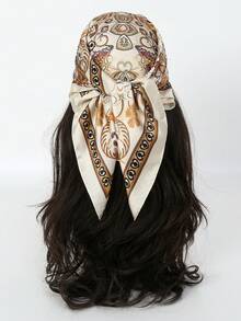 1pc Unisex Scarf, Square Headband, Headwrap, Shawl, Neck Scarf, Bandana - Khaki - View 3