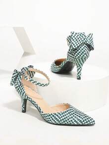 Green And White Contrast Pointed Toe Hollow Out Stiletto High Heel Shoes For Women - Green and White Stripes 1 - View 6