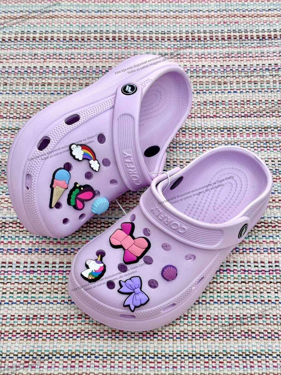 Children's Platform Crogs Shoes With Random Pendant - Lightweight And Comfortable, Odorless, 100% EVA - 紫丁香色 - 查看 1