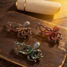 Europe And The United States Retro Personality Full Of Diamond Octopus Men's Brooch Creative Diamond Octopus Pin Office Party Accessories Gift - 綠色 - 查看 3
