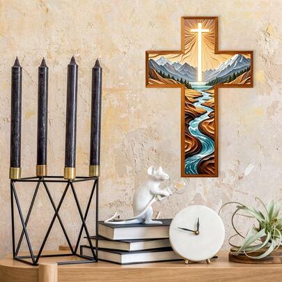 1 件复古木质壁挂十字架 | 基督教十字架，宗教家居墙饰，适用于客厅、厨房、浴室、办公室、玄关、节日及室内/室外装饰，8x12 英寸