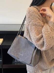 1 pezzo Nuova borsa a tracolla incrociata con catena intrecciata da donna per autunno/inverno, adatta per ufficio, pendolarismo, shopping, vacanze, viaggi, uso quotidiano - nero - Visualizzare 5